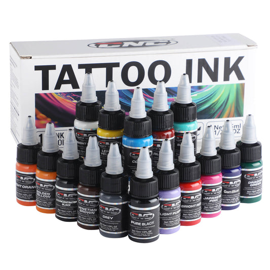 CNC Tattoo Ink Set 1/2oz (15ml) Tattoo Supply Ink USA 16 Colors Pigment Kit for Lining, Shading