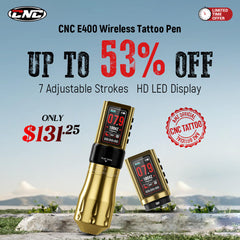 CNC E400 Wireless Tattoo Machine with 3600mAh Dual Batteries Adjustable 7 Strokes 2.4-4.2mm Rotary Pen LED Display Brushless Motor Tattoo Gun for Tattoo Artists Supply