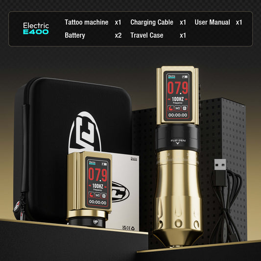 CNC E400 Wireless Tattoo Machine with 3600mAh Dual Batteries Adjustable 7 Strokes 2.4-4.2mm Rotary Pen LED Display Brushless Motor Tattoo Gun for Tattoo Artists Supply