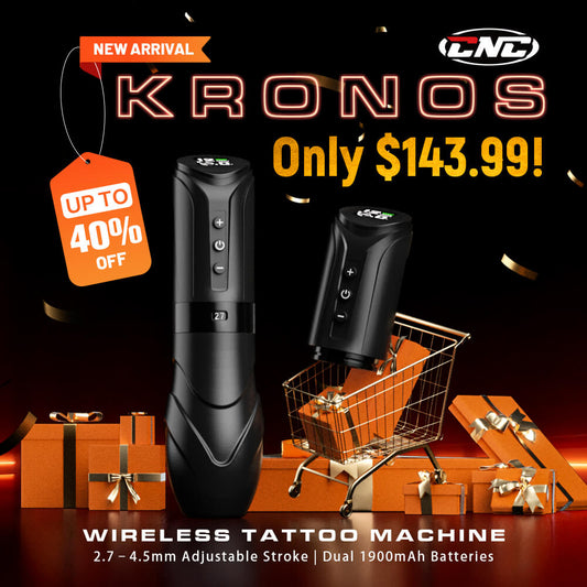 CNC KRONOS Wireless Tattoo Machine with Adjustable Stroke – Rotary Cartridge Tattoo Pen Gun with Extra 1900mAh Battery, Modular Screen Display, Coreless Motor for Professional Tattoo Artists