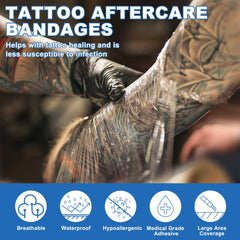 CNC Tattoo Aftercare Bandage 6""x 5.5 Yard Waterproof Adhesive Bandages Transparent Film Dressing with Sliding Cut Tattoo Wraps for Healing Second Skin Protection Tattoo Cover Up Tattoo Supply, White