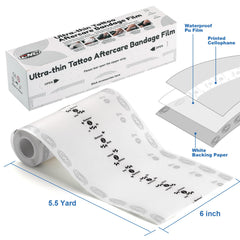 CNC Tattoo Aftercare Bandage 6""x 5.5 Yard Waterproof Adhesive Bandages Transparent Film Dressing with Sliding Cut Tattoo Wraps for Healing Second Skin Protection Tattoo Cover Up Tattoo Supply, White