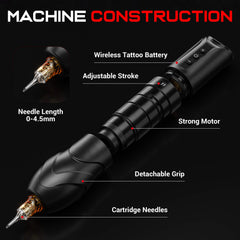 CNC KRONOS Wireless Tattoo Machine with Adjustable Stroke – Rotary Cartridge Tattoo Pen Gun with Extra 1900mAh Battery, Modular Screen Display, Coreless Motor for Professional Tattoo Artists