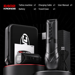 CNC KRONOS Wireless Tattoo Machine with Adjustable Stroke – Rotary Cartridge Tattoo Pen Gun with Extra 1900mAh Battery, Modular Screen Display, Coreless Motor for Professional Tattoo Artists