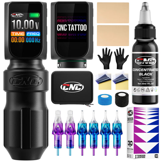 CNC-Tattoo-Maschinen-Set, kabellose Tattoo-Pistole, 2 Batterien, 3200 mAh Stromversorgung, Rotary Tattoo Pen mit Tragetasche, 30 Stück Tattoo-Nadeln gemischt
