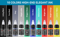 CNC Tattoo Ink 10 Colors Set 1/2oz 15ml/Bottle Tattoo Inks Pigment Kit Superior Tattoo Supplies for Lining, Shading, Tribal, and Blending