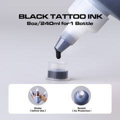 CNC 8oz Black Tattoo Ink Set 240ml Pure Black Vegan-Friendly Pigment Professional Tattoo Supplies for Lining, Shading, Blending Premium Skin-Safe Inks