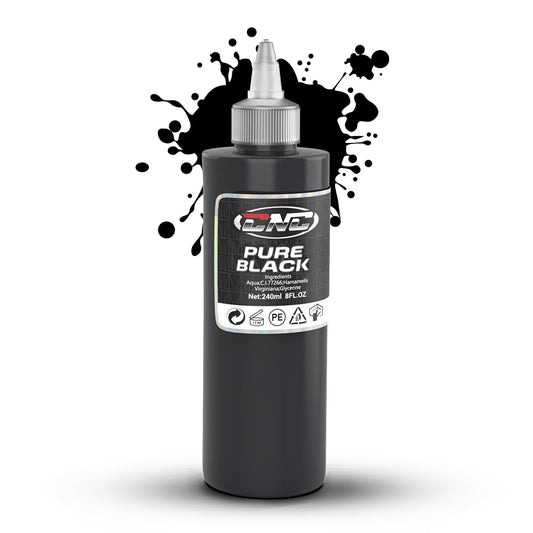 CNC 8oz Black Tattoo Ink Set 240ml Pure Black Vegan-Friendly Pigment Professional Tattoo Supplies for Lining, Shading, Blending Premium Skin-Safe Inks