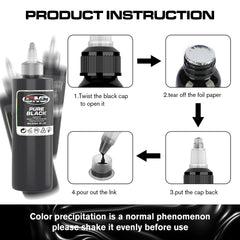 CNC 8oz Black Tattoo Ink Set 240ml Pure Black Vegan-Friendly Pigment Professional Tattoo Supplies for Lining, Shading, Blending Premium Skin-Safe Inks