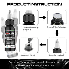CNC Tattoofarbe Konzentriertes Schwarzes Professionelles Liner Outlining Permanent Schwarzes Tattoo-Tintenset Körperfarben Microblading-Pigment für Tätowierer - (1 oz) 30 ml 