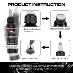 Tattoo Colour Concentrated Black Professional Liner Outlining Permanent Black Tattoo Ink Set Body Colours Microblading Pigment for Tattoo Artists - (2 oz) 60 ml