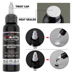 Tattoo Colour Concentrated Black Professional Liner Outlining Permanent Black Tattoo Ink Set Body Colours Microblading Pigment for Tattoo Artists - (2 oz) 60 ml